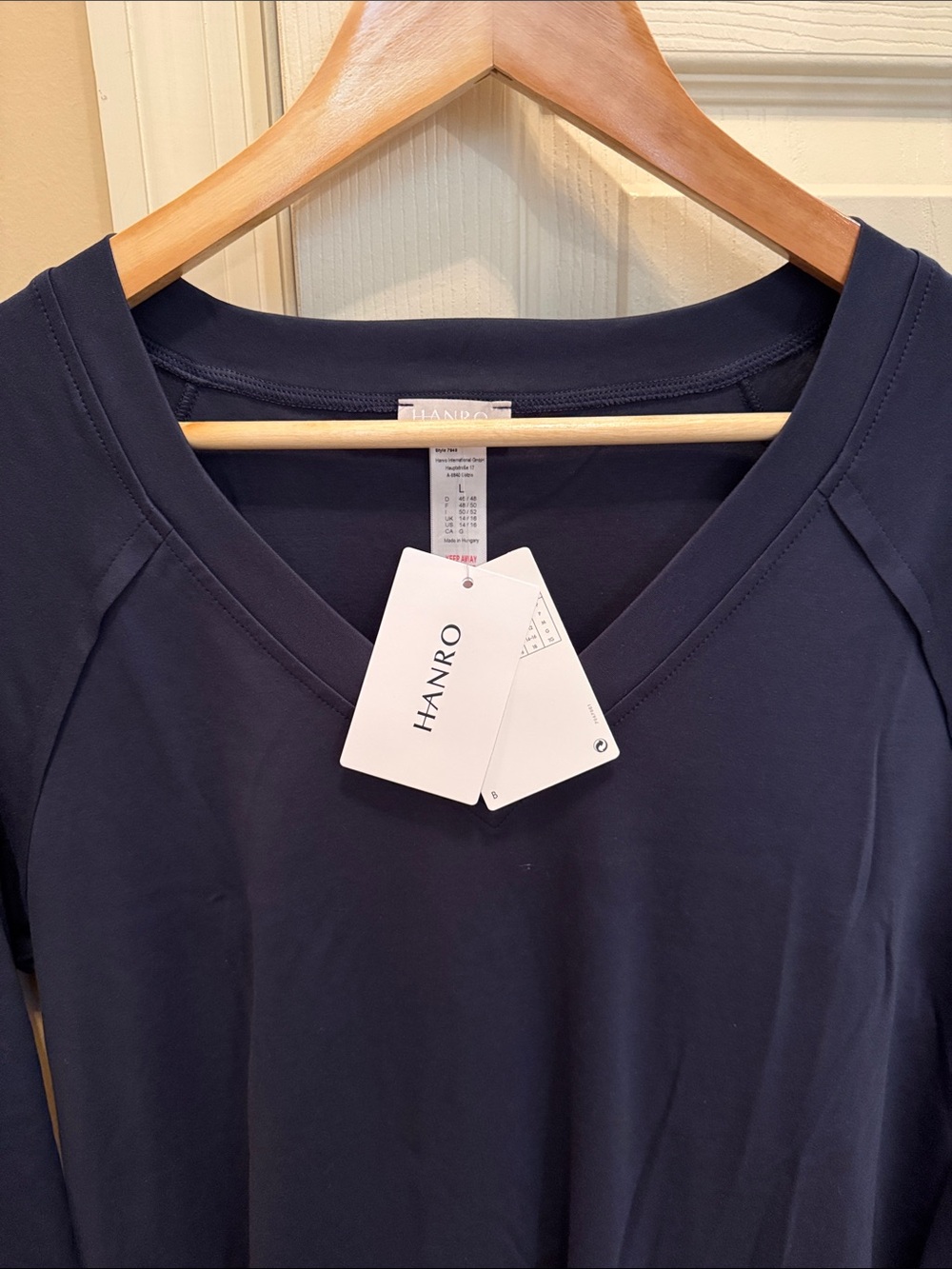 NWT HANRO Women's Pure Essence 3/4 Sleeve Gown Blueberry (Navy) Large